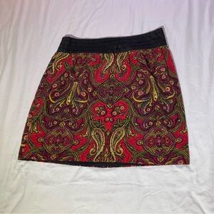 Cidra Anthropologie Red/Black/Gold Corduroy Paisley Miniskirt